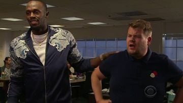Usain Bolt y James Corden en un sketch del programa "The Late Late Show"