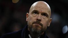 FILE- Ajax&#039;s head coach Erik ten Hag arrives for a round of 32, second leg, Europa League soccer match between Ajax and Getafe at the Johan Cruyff ArenA in Amsterdam, Netherlands, Thursday, Feb. 27, 2020. Dutch media are reporting that Ten Hag has re