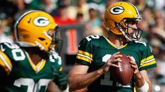 GREEN BAY, WI - SEPTEMBER 10: Aaron Rodgers #12 of the Green Bay Packers looks to pass during the first half against the Seattle Seahawks at Lambeau Field on September 10, 2017 in Green Bay, Wisconsin.   Joe Robbins/Getty Images/AFP == FOR NEWSPAPERS, INTERNET, TELCOS &amp; TELEVISION USE ONLY ==