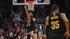 Donovan Mitchell #45 of the Cleveland Cavaliers celebrates after scoring during the second half against the Milwaukee Bucks at Rocket Mortgage Fieldhouse on January 17, 2024 in Cleveland, Ohio. The Cavaliers defeated the Bucks 135-95.