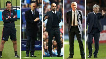 Unai Emery, Zinedine Zidane, Pep Guardiola, Jose Mourinho y Carlo Ancelotti.