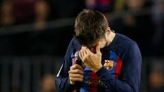 Having held back tears after being substituted, Gerard Piqué could resist no longer when giving his farewell speech to the Barcelona fans