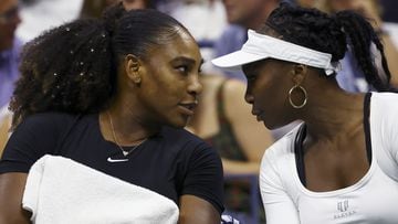 Venus Williams and Serena Williams during their women's doubles first round match against Czech Republic's Linda Fruhvirtova and Lucie Hradecka.