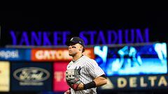NEW YORK, NEW YORK - OCTOBER 23: Aaron Judge #99 of the New York Yankees runs to the dugout after the fifth inning against the Houston Astros in game four of the American League Championship Series at Yankee Stadium on October 23, 2022 in the Bronx borough of New York City.   Elsa/Getty Images/AFP