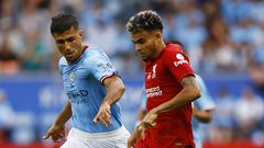 Soccer Football - Community Shield - Liverpool v Manchester City - King Power Stadium, Leicester, Britain - July 30, 2022 Manchester City's Rodri in action with Liverpool's Luis Diaz Action Images via Reuters/Andrew Boyers