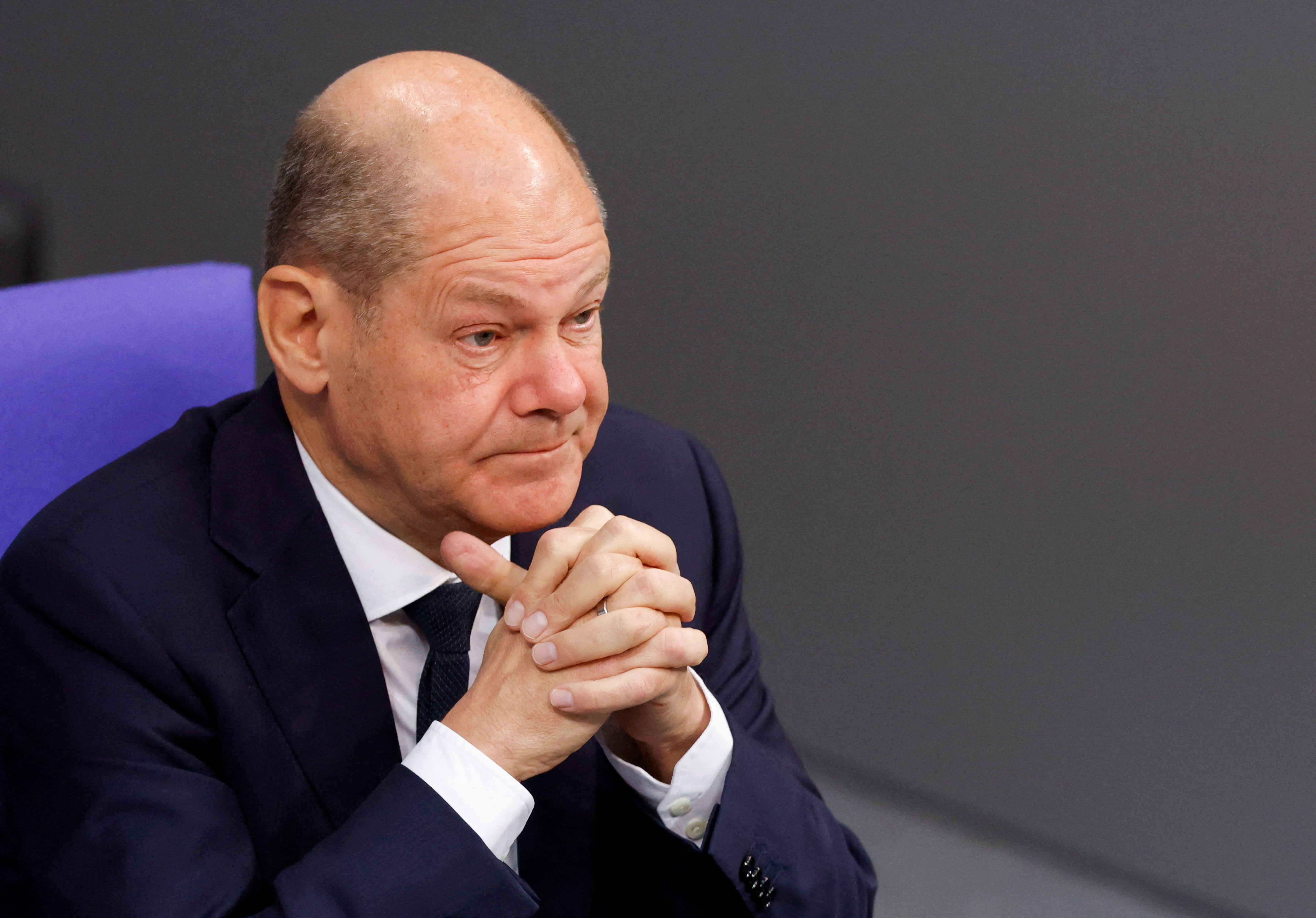 German Chancellor Olaf Scholz attends the budget debate in the plenary hall of the German lower house of parliament, or Bundestag, in Berlin, Germany November 22, 2022. REUTERS/Michele Tantussi