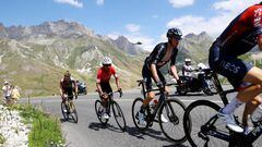 SERRE CHEVALIER, FRANCE - JULY 13: (L-R) Primoz Roglic of Slovenia and Team Jumbo - Visma, Nairo Alexander Quintana Rojas of Colombia and Team Arkéa - Samsic and Romain Bardet of France and Team DSM compete in the chase group at the Col du Galibier (2630m) during the 109th Tour de France 2022, Stage 11 a 151,7km stage from Albertville to Col de Granon - Serre Chevalier 2404m / #TDF2022 / #WorldTour / on July 13, 2022 in Col de Granon-Serre Chevalier, France. (Photo by Michael Steele/Getty Images)