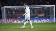 El delantero del Real Madrid Cristiano Ronaldo, al t&eacute;rmino del partido de Liga en Primera Divisi&oacute;n ante el Atl&eacute;tico de Madrid.