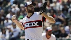 Chicago White Sox starting pitcher Lucas Giolito throws against the Cleveland Indians during the first inning of a baseball game in Chicago, Sunday, June 2, 2019. (AP Photo/Nam Y. Huh)