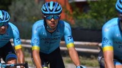 COMO, ITALY - AUGUST 15: Davide Martinelli of Italy and Astana Pro Team / Harold Tejada Canacue of Colombia and Astana Pro Team / during the 114th Il Lombardia 2020 a 231km race from Bergamo to Como / #ilombardia / @Il_Lombardia / on August 15, 2020 in Como, Italy. (Photo by Tim de Waele/Getty Images)