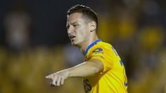 (FILES) In this file photo taken on August 18, 2021 Tigres' Florian Thauvin celebrates after scoring against Queretaro during the Mexican Apertura 2021 football tournament match at the Universitario stadium in Monterrey, Mexico; (Photo by Julio Cesar AGUILAR / AFP)