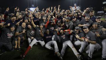 The Boston Red Sox celebrate after Game 5 of baseball&#039;s World Series against the Los Angeles Dodgers on Sunday, Oct. 28, 2018, in Los Angeles. The Red Sox won 5-1 to win the series 4 game to 1. (AP Photo/David J. Phillip)