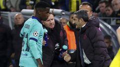 Valverde habla con Ansu Fati en el partido entre Barcelona y Dortmund.