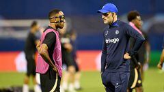 ZAGREB, CROATIA - SEPTEMBER 05: Pierre-Emerick Aubameyang and Thomas Tuchel of Chelsea during a training session ahead of their UEFA Champions League group E match against Dinamo Zagreb at Stadion Maksimir on September 5, 2022 in Zagreb, Croatia. (Photo by Darren Walsh/Chelsea FC via Getty Images)