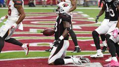 GLENDALE, AZ - OCTOBER 15: Adrian Peterson #23 of the Arizona Cardinals celebrates a 27 yard rushing touchdown against the Tampa Bay Buccaneers during the first quarter at University of Phoenix Stadium on October 15, 2017 in Glendale, Arizona.   Norm Hall/Getty Images/AFP == FOR NEWSPAPERS, INTERNET, TELCOS &amp; TELEVISION USE ONLY ==