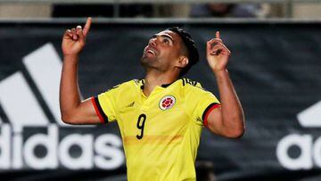 Colombia's Radamel Falcao celebrates scoring their second goal
