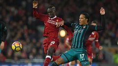 Sadio Man&eacute; y Virgil van Dijk, durante un partido entre el Liverpool y el Southampton.