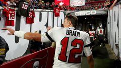 TAMPA, FLORIDA - JANUARY 16: Tom Brady #12 of the Tampa Bay Buccaneers walks off the field after losing to the Dallas Cowboys 31-14 in the NFC Wild Card playoff game at Raymond James Stadium on January 16, 2023 in Tampa, Florida.   Mike Ehrmann/Getty Images/AFP (Photo by Mike Ehrmann / GETTY IMAGES NORTH AMERICA / Getty Images via AFP)