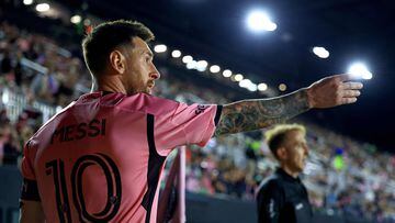 FORT LAUDERDALE, FLORIDA - FEBRUARY 21: Lionel Messi #10 of Inter Miami plays during the 2024 MLS season opener against Real Salt Lake at Chase Stadium on February 21, 2024 in Fort Lauderdale, Florida.   Mike Ehrmann/Getty Images/AFP (Photo by Mike Ehrmann / GETTY IMAGES NORTH AMERICA / Getty Images via AFP)