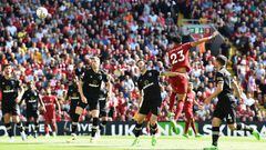 LIVERPOOL, ENGLAND - AUGUST 27:  ( THE SUN OUT,THE SUN ON SUNDAY OUT) Luis Diaz of Liverpool scores the first goal  during the Premier League match between Liverpool FC and AFC Bournemouth at Anfield on August 27, 2022 in Liverpool, England. (Photo by Andrew Powell/Liverpool FC via Getty Images)