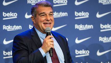 Joan Laporta, President of FC Barcelona, attends during the presentation of Dani Alves as new player of FC Barcelona at Camp Nou stadium on November 17, 2021, in Barcelona, Spain.
 AFP7 
 17/11/2021 ONLY FOR USE IN SPAIN