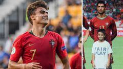 A la izquieda, Joao Filipe &quot;Jota&quot; en el Europeo Sub-19 de 2018; a la izquierda, en 207 con Cristiano Ronaldo en un partido de clasificaci&oacute;n para la Eurocopa de Austria y Suiza.