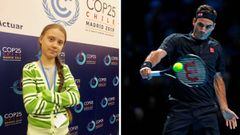 Imagen de Greta Thumberg y Roger Federer. La activista ha apoyado una campa&ntilde;a contra el tenista por su patrocinio con Credit Suisse.