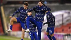 BARNSLEY, ENGLAND - FEBRUARY 11: Hakim Ziyech of Chelsea warms up prior to The Emirates FA Cup Fifth Round match between Barnsley and Chelsea at Oakwell Stadium on February 11, 2021 in Barnsley, England. Sporting stadiums around the UK remain under strict
