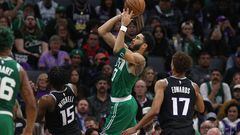 The Boston Celtics ended their long road trip with a win over the Sacramento Kings team to keep pressure on the Eastern Conference leading Milwaukee Bucks.