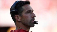 SANTA CLARA, CA - OCTOBER 22: Head coach Kyle Shanahan of the San Francisco 49ers looks on from the sidelines during their NFL game against the Dallas Cowboys at Levi&#039;s Stadium on October 22, 2017 in Santa Clara, California.   Thearon W. Henderson/Getty Images/AFP == FOR NEWSPAPERS, INTERNET, TELCOS &amp; TELEVISION USE ONLY ==