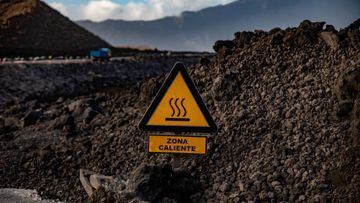 LA PALMA, SANTA CRUZ DE TENERIFE, SPAIN - SEPTEMBER 12: Hot zone signaling on the LP213 road linking the La Laguna and Puerto Naos neighborhoods, on 12 September, 2022 in La Palma, Santa Cruz de Tenerife, Canary Islands, Spain. The Island Corporation is carrying out several road infrastructure works as part of the Plan Recupera La Palma. The Infrastructure Area has financial support of 13.6 million euros, of which 5.2 million are earmarked for roads. One of the fundamental parts of the plan is to connect the north with the south of the island because the volcanic lava flows cut the road connection and to cross the island it was necessary to travel for two hours between mountains. (Photo By Kike Rincon/Europa Press via Getty Images)