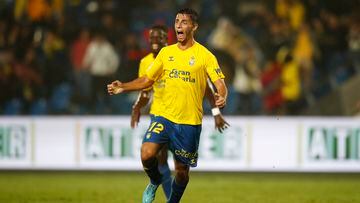 Loiodice celebra el gol del victoria en el último partido que Las Palmas jugó en lunes.