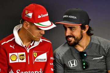 Fernando Alonso and Sebastian Vettel pictured in the Drivers Press Conference in Budapest today.