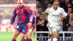El gran jugador brasileño Ronaldo, llegó al Barcelona procedente del PSV de Holanda en la temporada 96-97. Será en 2002 cuando regrese a España para jugar en el Real Madrid, donde un año más tarde gana la Liga. Jugó para el Real Madrid hasta el 2007. 