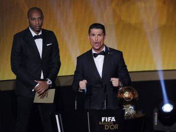 Ronaldo celebrating his third Ballon d'Or in 2014.