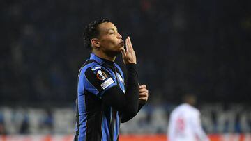 BERGAMO, ITALY, MARCH 10:
Luis Muriel, of Atalanta, celebrates after scoring his second goal during the Europa League round of 16 first leg football match between Atalanta and Bayer 04 Leverkusen at the Atalanta Stadium in Bergamo, Italy, on March 10, 2022. (Photo by Isabella Bonotto/Anadolu Agency via Getty Images)