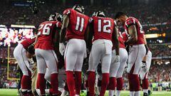 ATLANTA, GA - JANUARY 14: The Atlanta Falcons huddle against the Seattle Seahawks at the Georgia Dome on January 14, 2017 in Atlanta, Georgia.   Scott Cunningham/Getty Images/AFP == FOR NEWSPAPERS, INTERNET, TELCOS &amp; TELEVISION USE ONLY ==