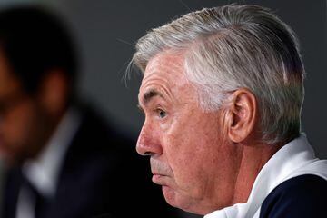 Carlo Ancelotti addresses a press conference in Madrid on the eve of El Clásico.