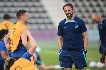 Gareth Southgate leads England training on Sunday.