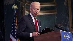 El presidente electo Joe Biden se retira despu&eacute;s de hablar en un evento en el teatro The Queen, el viernes 15 de enero de 2021, en Wilmington, Delaware.