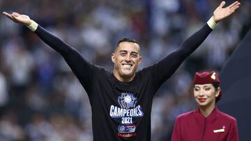 MONTERREY, MEXICO - OCTOBER 28: Rogelio Funes Mori of Monterrey celebrates after winning the final match of CONCACAF Champions League 2021 between Monterrey and Club America at BBVA Stadium on October 28, 2021 in Monterrey, Mexico. (Photo by Hector Vivas/