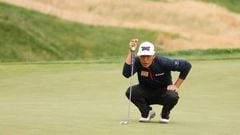 POTOMAC, MARYLAND - MAY 08: James Hahn of the United States lines up a putt on the 16th green during the final round of the Wells Fargo Championship at TPC Potomac at Avenel Farm on May 08, 2022 in Potomac, Maryland. (Photo by Gregory Shamus/Getty Images)