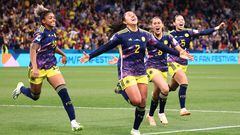 Sydney (Australia), 30/07/2023.- Manuela Vanegas of Colombia celebrates after scoring the match winner during the FIFA Women's World Cup 2023 soccer match between Germany and Colombia at Sydney Football Stadium in Sydney, Australia, 30 July 2023. (Mundial de Fútbol, Alemania) EFE/EPA/MARK EVANS EDITORIAL USE ONLY/ AUSTRALIA AND NEW ZEALAND OUT
