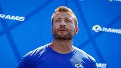 IRVINE, CA - JULY 29: Head coach Sean McVay of the Los Angeles Rams speaks with the media during training camp at University of California Irvine on July 29, 2022 in Irvine, California.   Scott Taetsch/Getty Images/AFP
== FOR NEWSPAPERS, INTERNET, TELCOS & TELEVISION USE ONLY ==