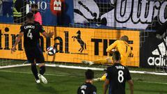 Aug 28, 2019; Montreal, Quebec, CAN; Vancouver Whitecaps forward Yordi Reyna (29) (not pictured) scores a goal against Montreal Impact goalkeeper Evan Bush (1) during the first half at Stade Saputo. Mandatory Credit: Jean-Yves Ahern-USA TODAY Sports