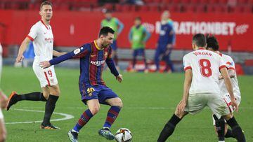 Lionel Messi of FC Barcelona during the Spanish Cup, Copa del Rey, semi final, 1st leg football match between FC Sevilla and FC Barcelona on February 10, 2021 at Sanchez Pizjuan stadium in Sevilla, Spain.  *** Local Caption *** .