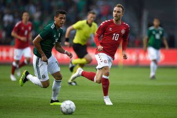 Denmark's Christian Eriksen (right) in action against Mexico.