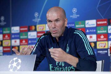 Real Madrid coach Zinedine Zidane speaks in a press conference ahead of the visit of PSG.