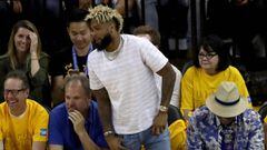 OAKLAND, CA - JUNE 04: NY Giants football player Odell Beckham Jr. attends Game 2 of the 2017 NBA Finals between the Golden State Warriors and the Cleveland Cavaliers at ORACLE Arena on June 4, 2017 in Oakland, California. NOTE TO USER: User expressly acknowledges and agrees that, by downloading and or using this photograph, User is consenting to the terms and conditions of the Getty Images License Agreement.   Ezra Shaw/Getty Images/AFP == FOR NEWSPAPERS, INTERNET, TELCOS &amp; TELEVISION USE ONLY ==