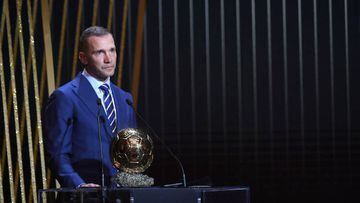 PARIS, FRANCE - OCTOBER 17: Andriy Shevchenko speaks before giving the Woman Ballon d'Or award during the Ballon D'Or ceremony at Theatre Du Chatelet In Paris on October 17, 2022 in Paris, France. (Photo by Aurelien Meunier/Getty Images)